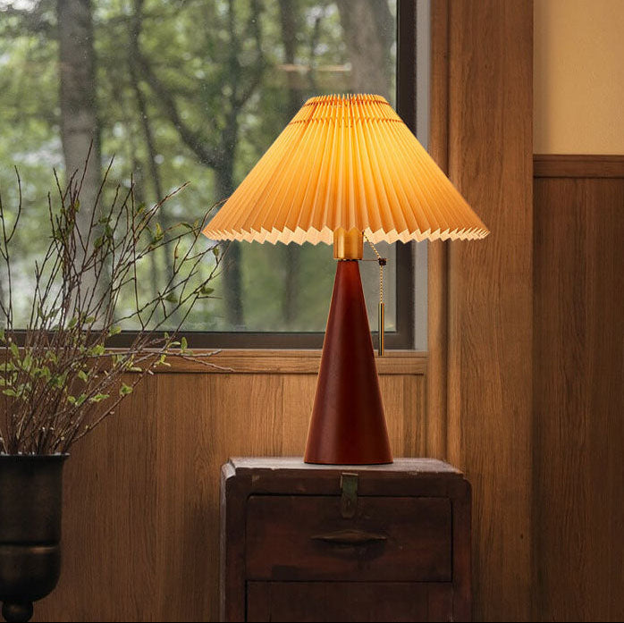Japanese Minimalist Table Lamp – Wooden Base with Pleated Fabric Shade