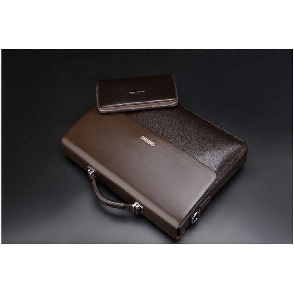 Mens Leather Briefcase - Slim Laptop Shoulder Bag Business Attache