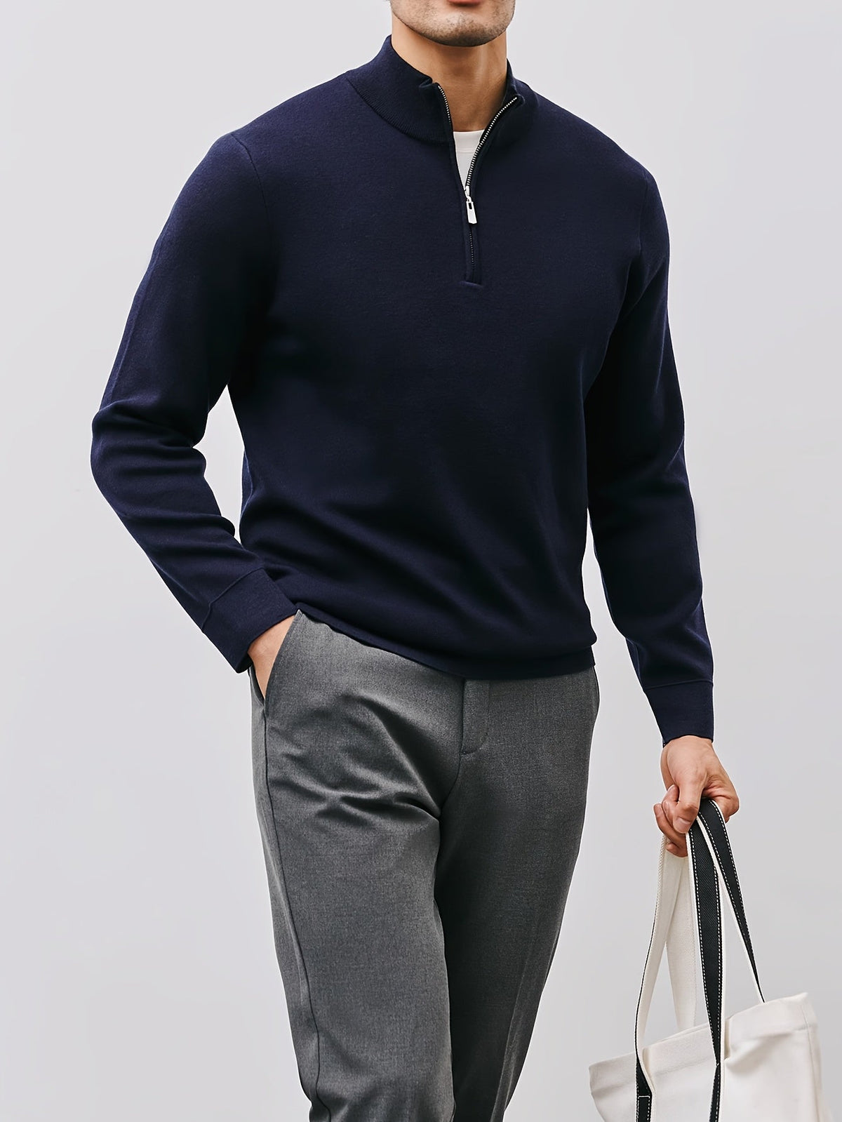 Men's Refined Quarter Zip Sweater Warm Stand Collar Knit Pullover