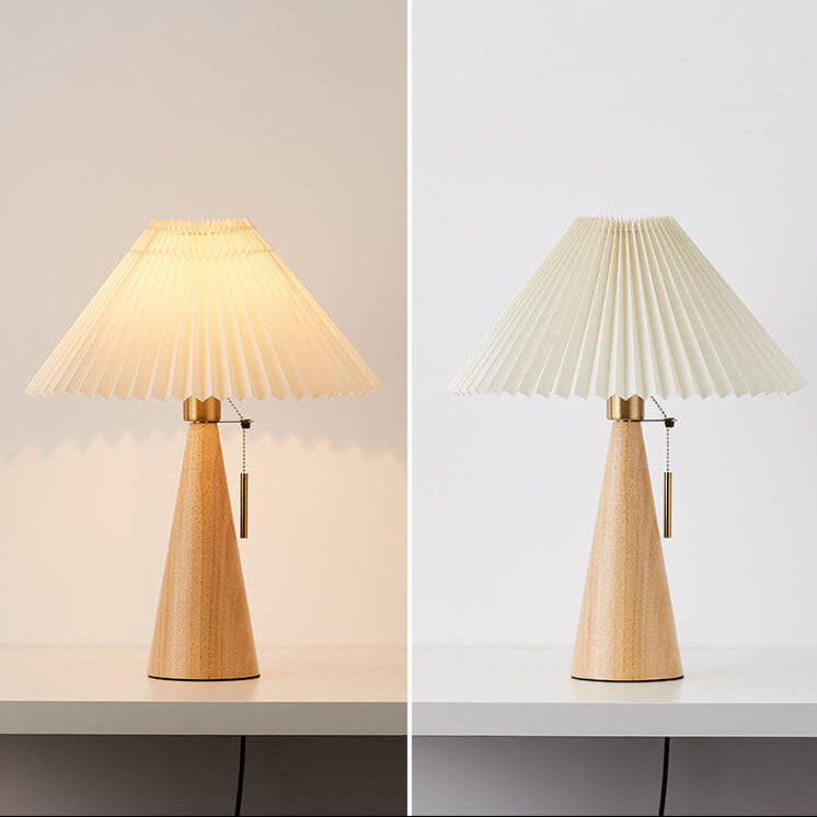 Japanese Minimalist Table Lamp – Wooden Base with Pleated Fabric Shade