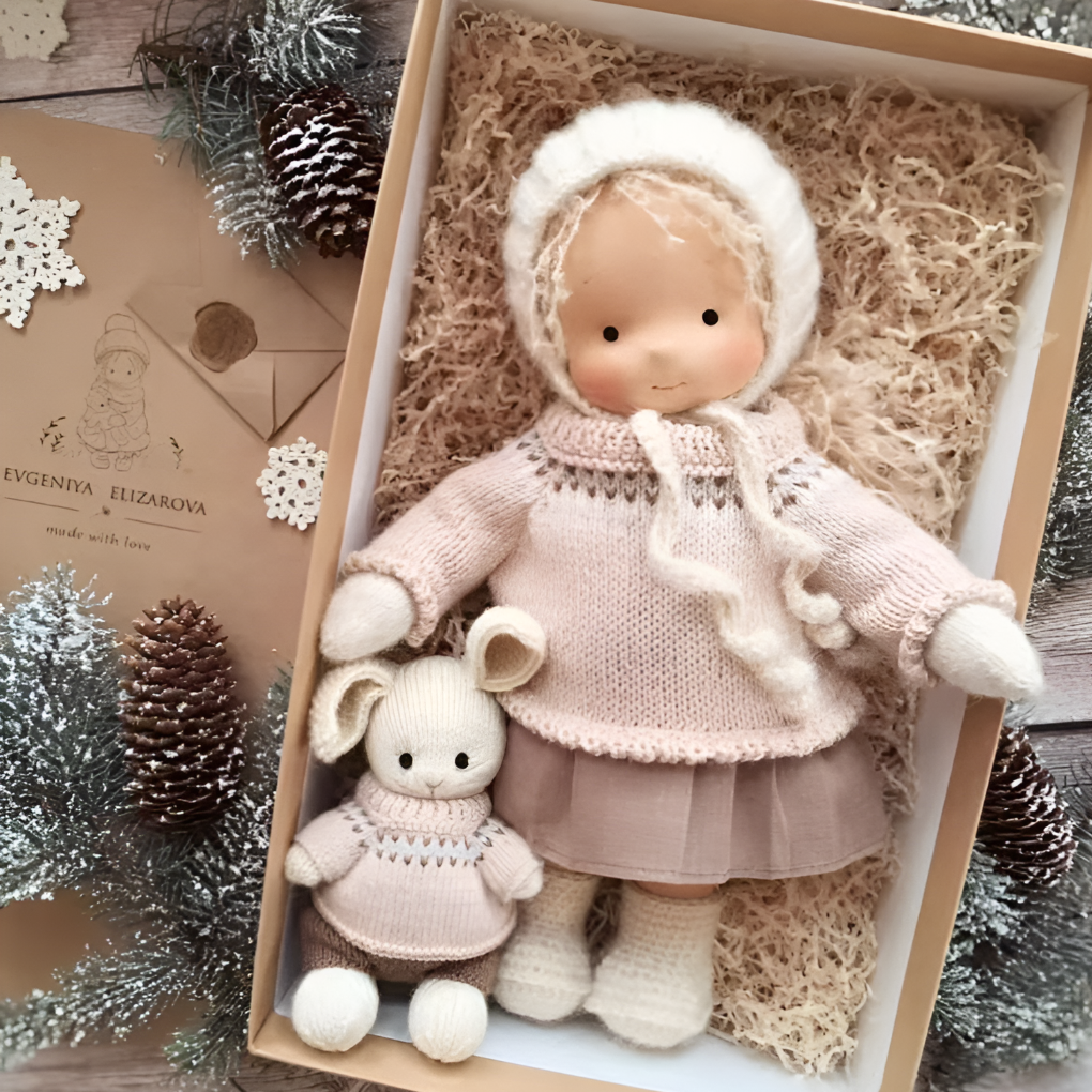 Handmade Waldorf Cuddly Doll - Soft Cotton Wool Toddler Plush