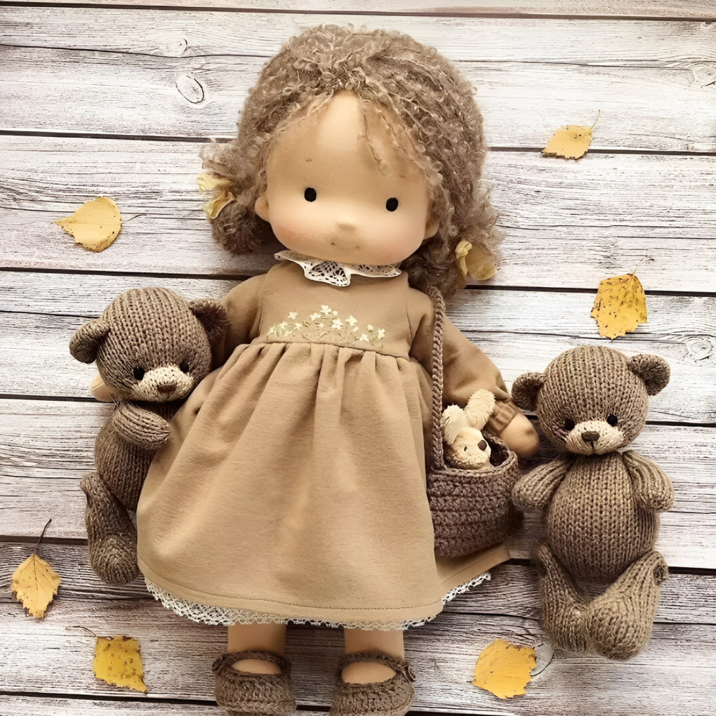 Handmade Waldorf Cuddly Doll - Soft Cotton Wool Toddler Plush