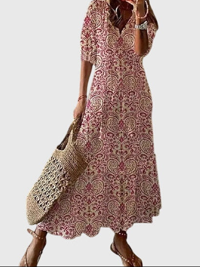 Women’s Boho Summer Dress – Vintage V-Neck Flowy Style