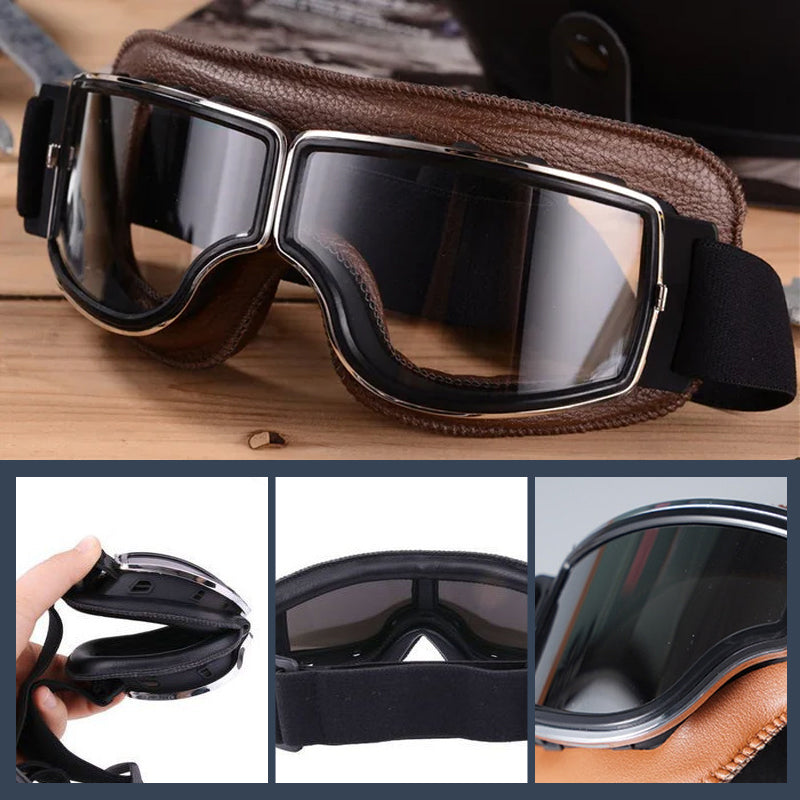 Vintage Motorcycle Goggles - Over Glasses Leather Aviator Pilot
