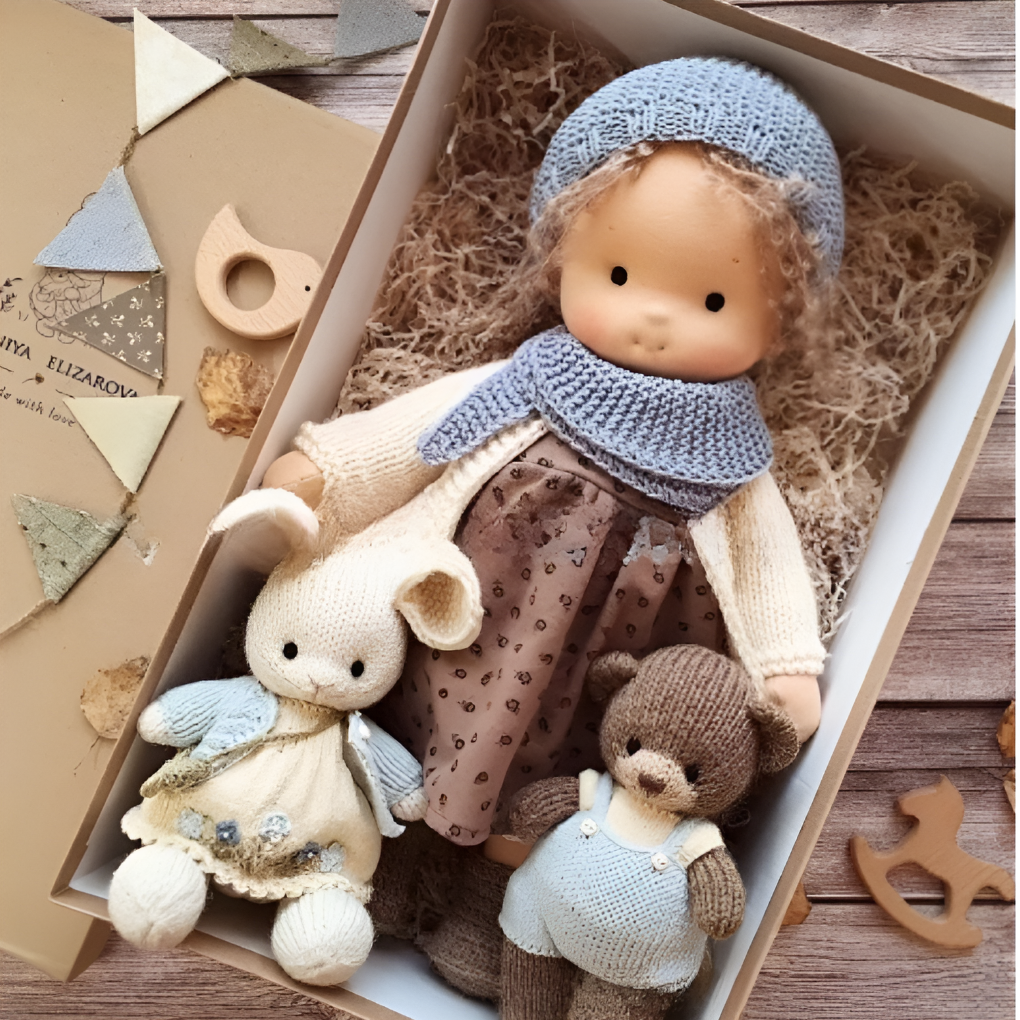 Handmade Waldorf Cuddly Doll - Soft Cotton Wool Toddler Plush
