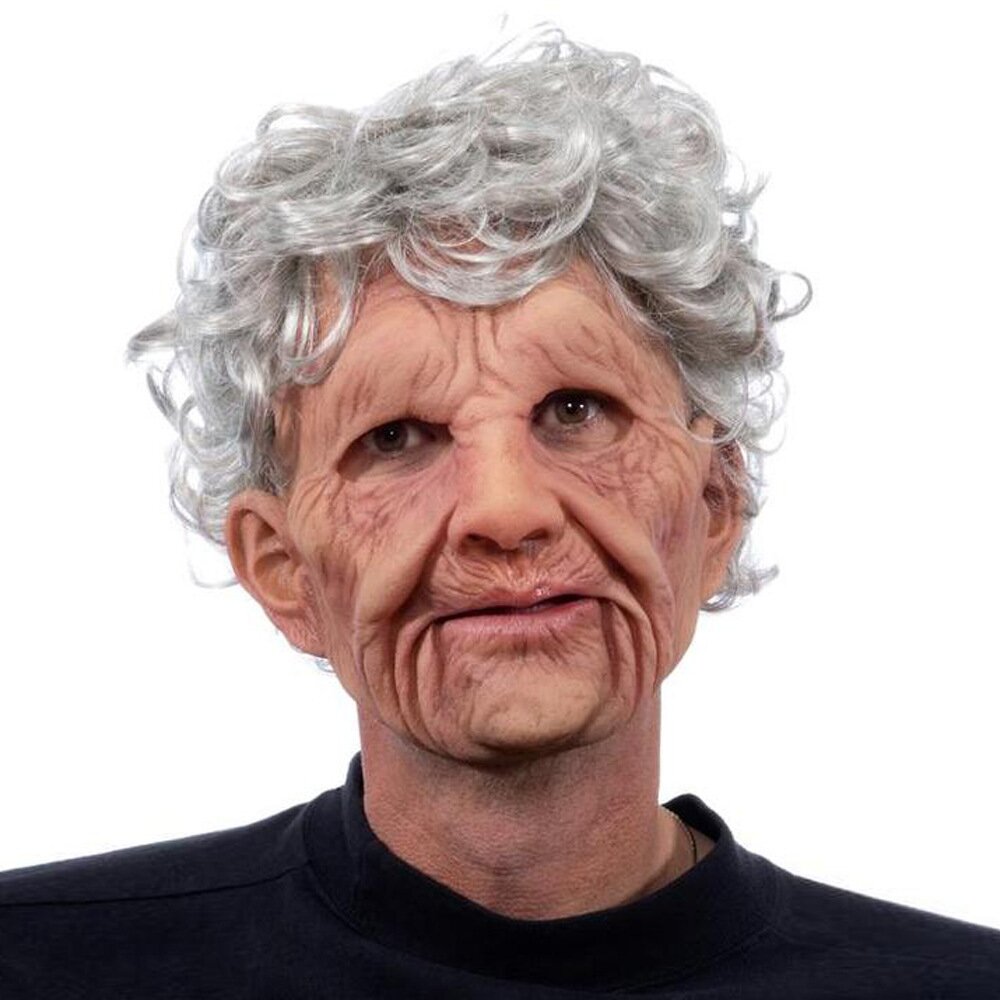 Realistic Old Man Halloween Mask - Movable Mouth Horror Latex Hood