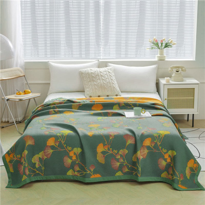 Reversible Jacquard Ginkgo Throw Blanket