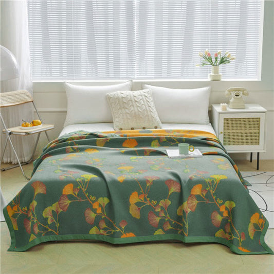 Reversible Jacquard Ginkgo Throw Blanket