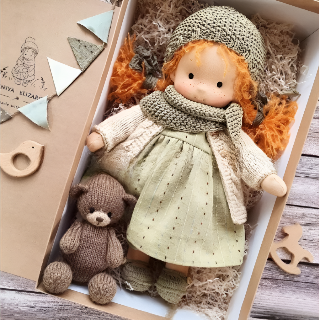 Handmade Waldorf Cuddly Doll - Soft Cotton Wool Toddler Plush