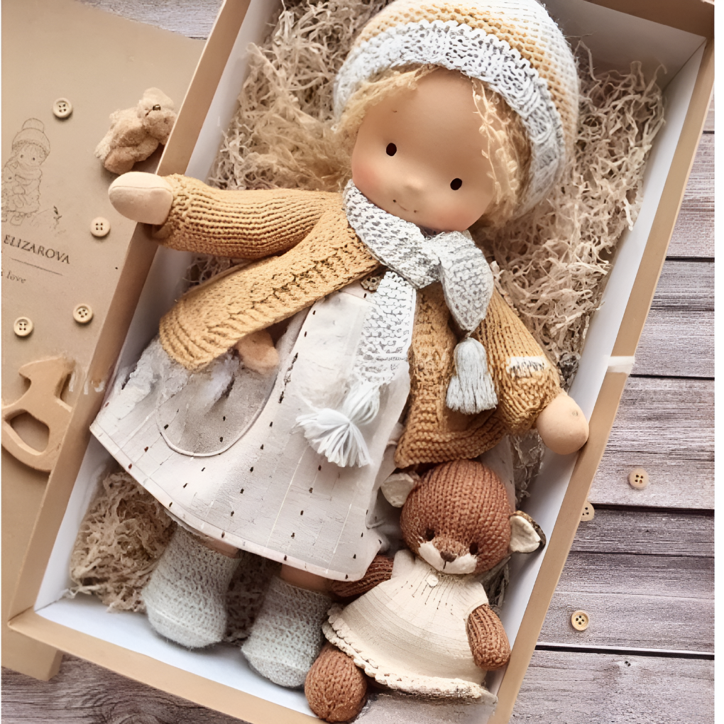 Handmade Waldorf Cuddly Doll - Soft Cotton Wool Toddler Plush