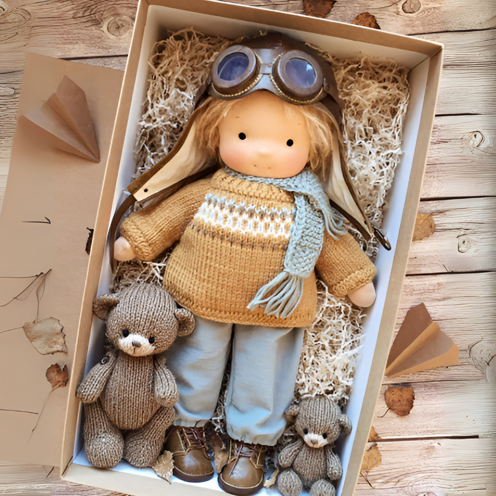 Handmade Waldorf Cuddly Doll - Soft Cotton Wool Toddler Plush