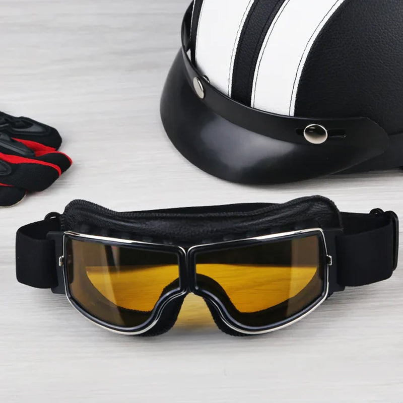 Vintage Motorcycle Goggles - Over Glasses Leather Aviator Pilot