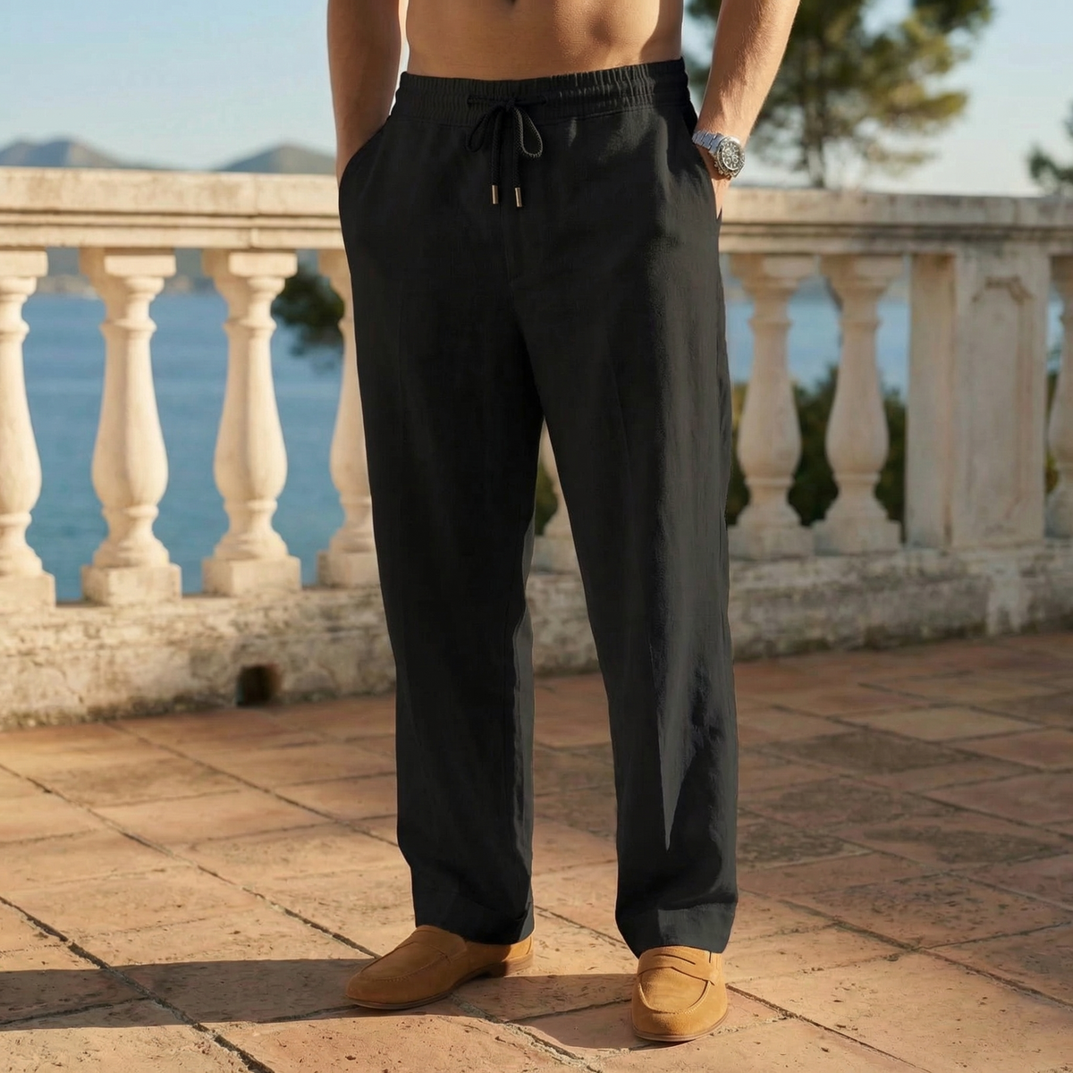 Men’s Linen Blend Drawstring Pants – Relaxed Fit