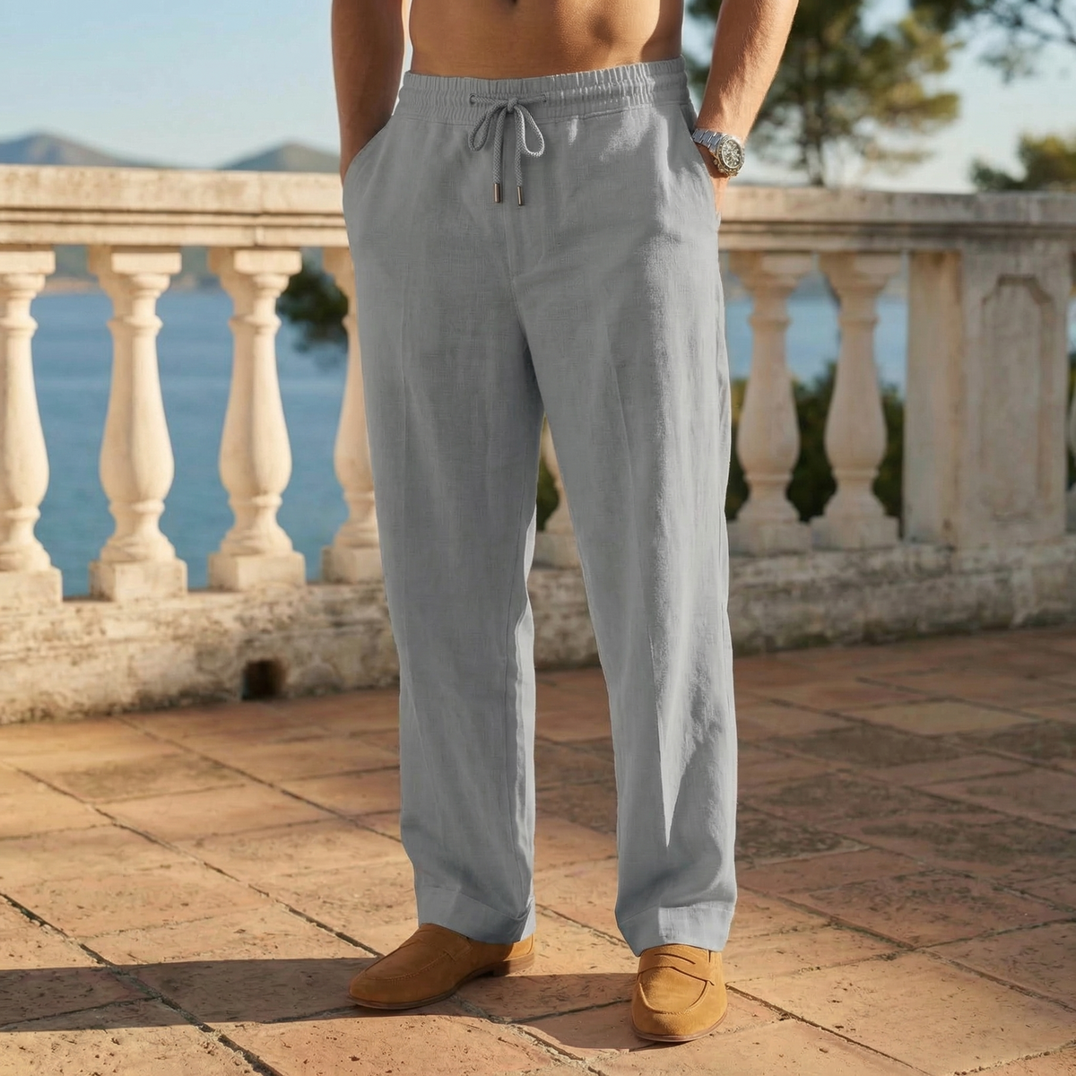 Men’s Linen Blend Drawstring Pants – Relaxed Fit