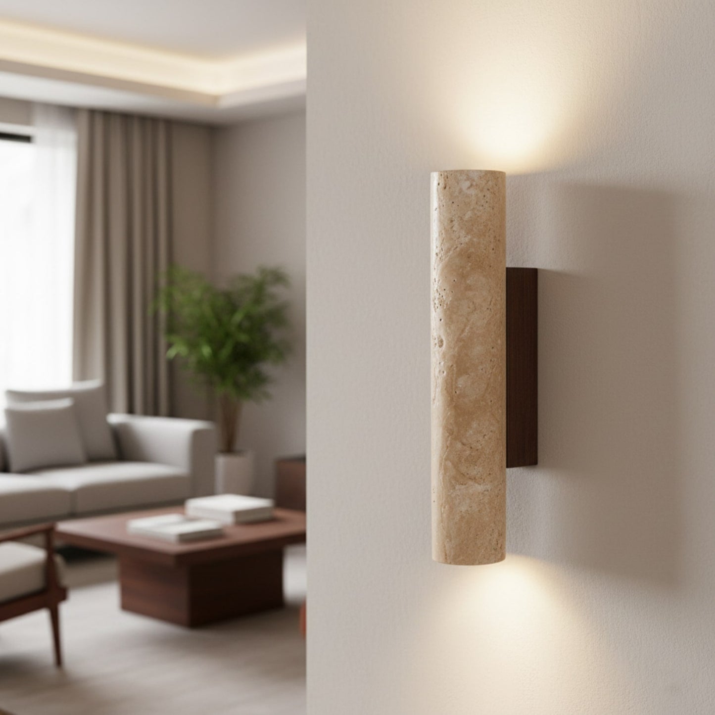 Travertine & Wood LED Wall Light