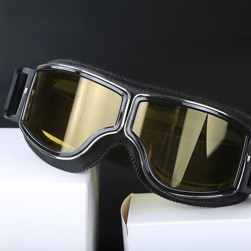Vintage Motorcycle Goggles - Over Glasses Leather Aviator Pilot