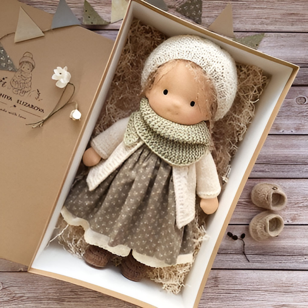 Handmade Waldorf Cuddly Doll - Soft Cotton Wool Toddler Plush