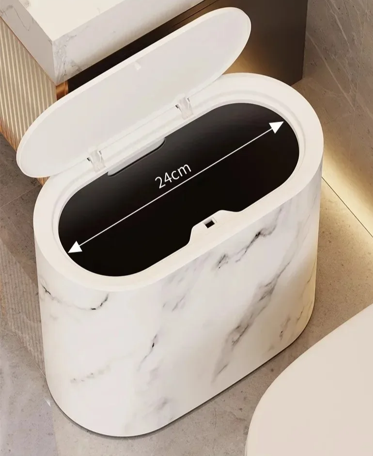 Nordic Marble Trash Can - Slim Push Top Wastebasket Bathroom WC