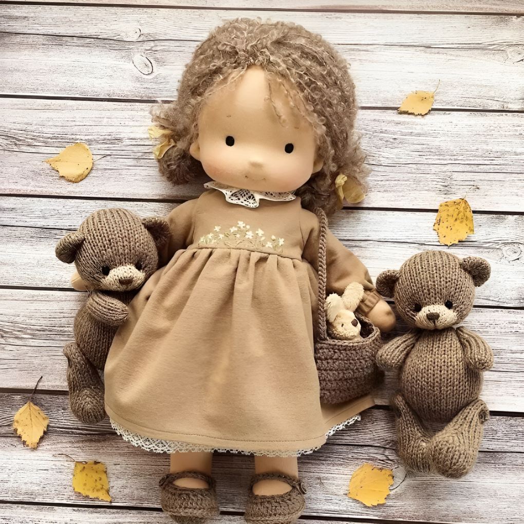 Handmade Waldorf Cuddly Doll - Soft Cotton Wool Toddler Plush