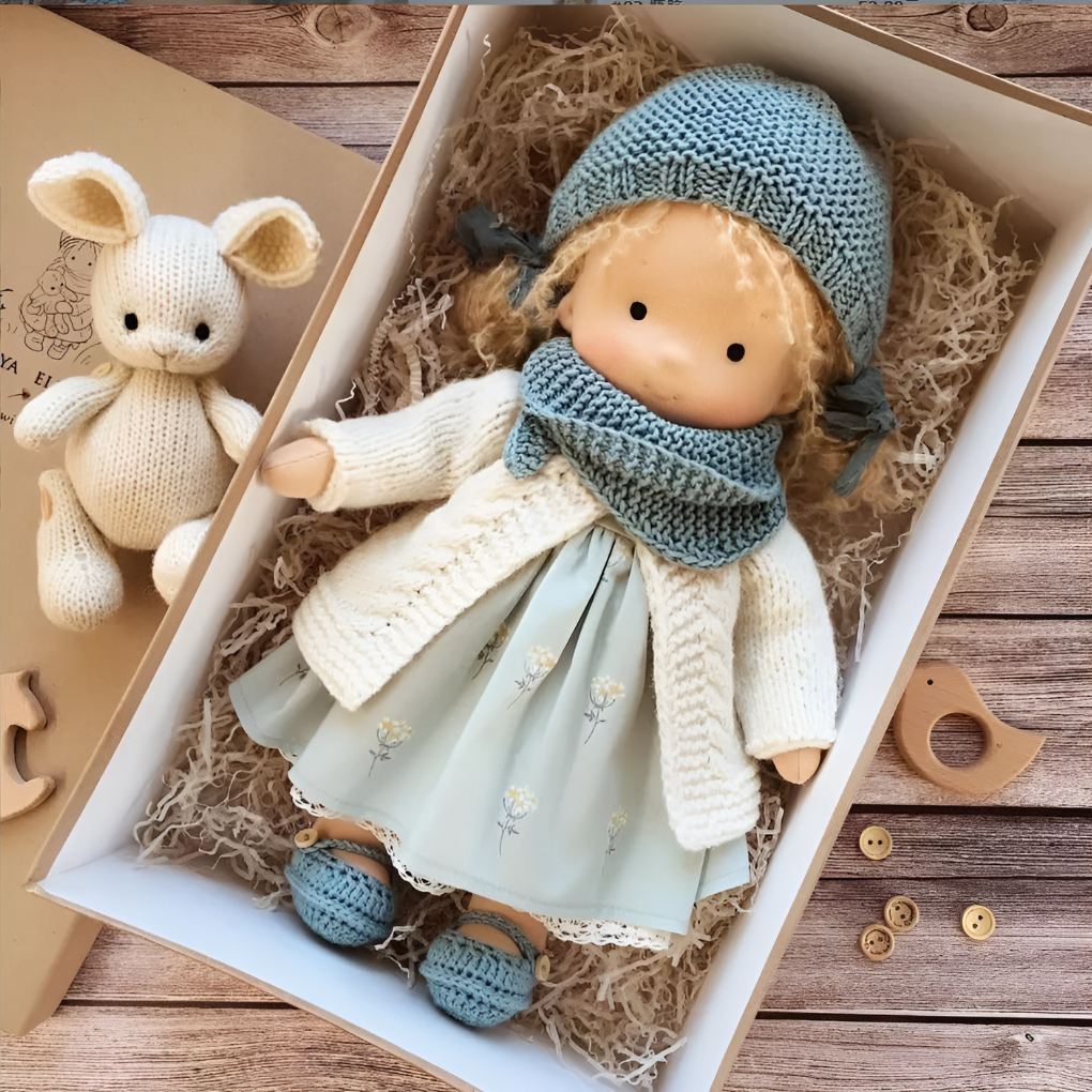 Handmade Waldorf Cuddly Doll - Soft Cotton Wool Toddler Plush