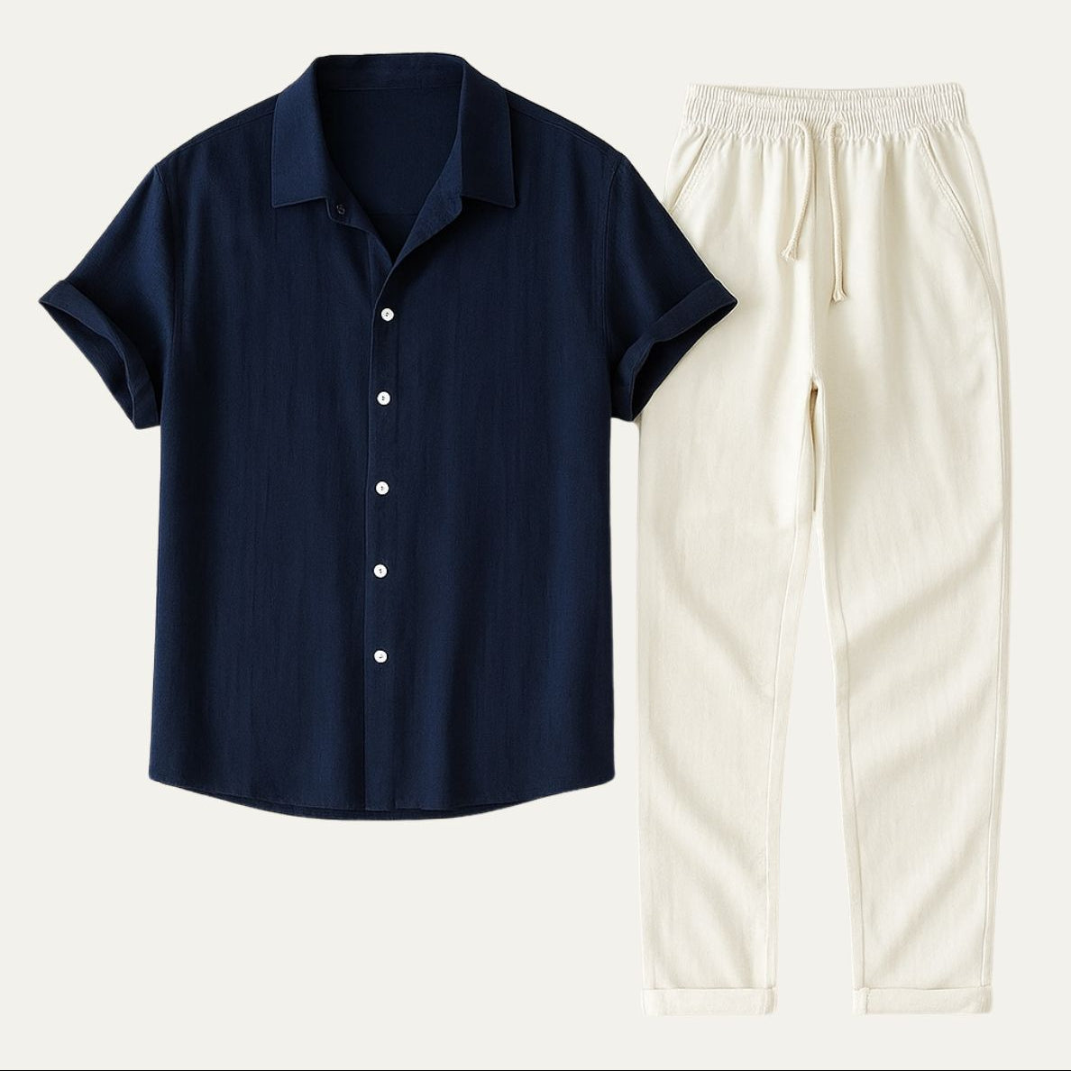 Men’s Linen Set – Short Sleeve Shirt & Drawstring Pants Summer Outfit
