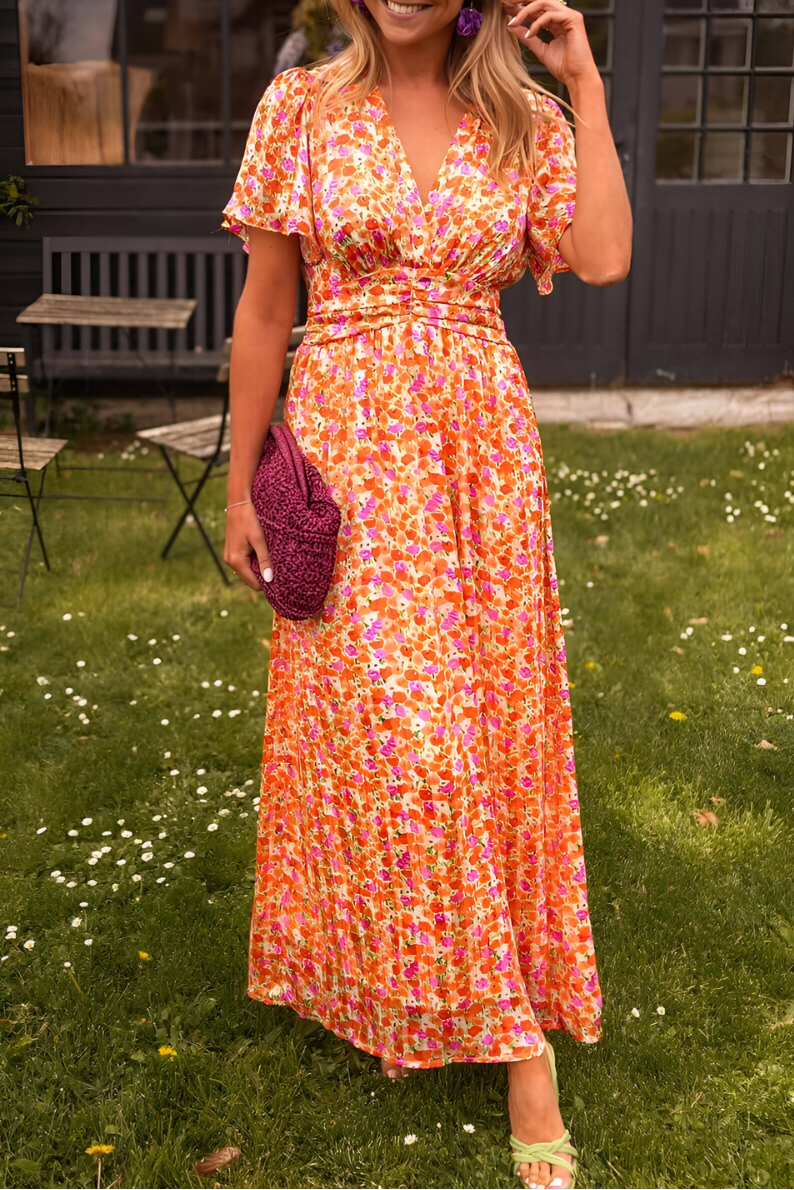 Women’s Floral Maxi Dress with V-Neck and Flowy Fit