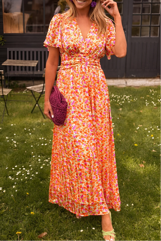 Floral Maxi Dress with V Neck for Women