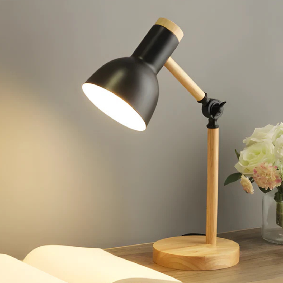 Modern Adjustable Table Lamp – Wooden & Metal LED Desk Light