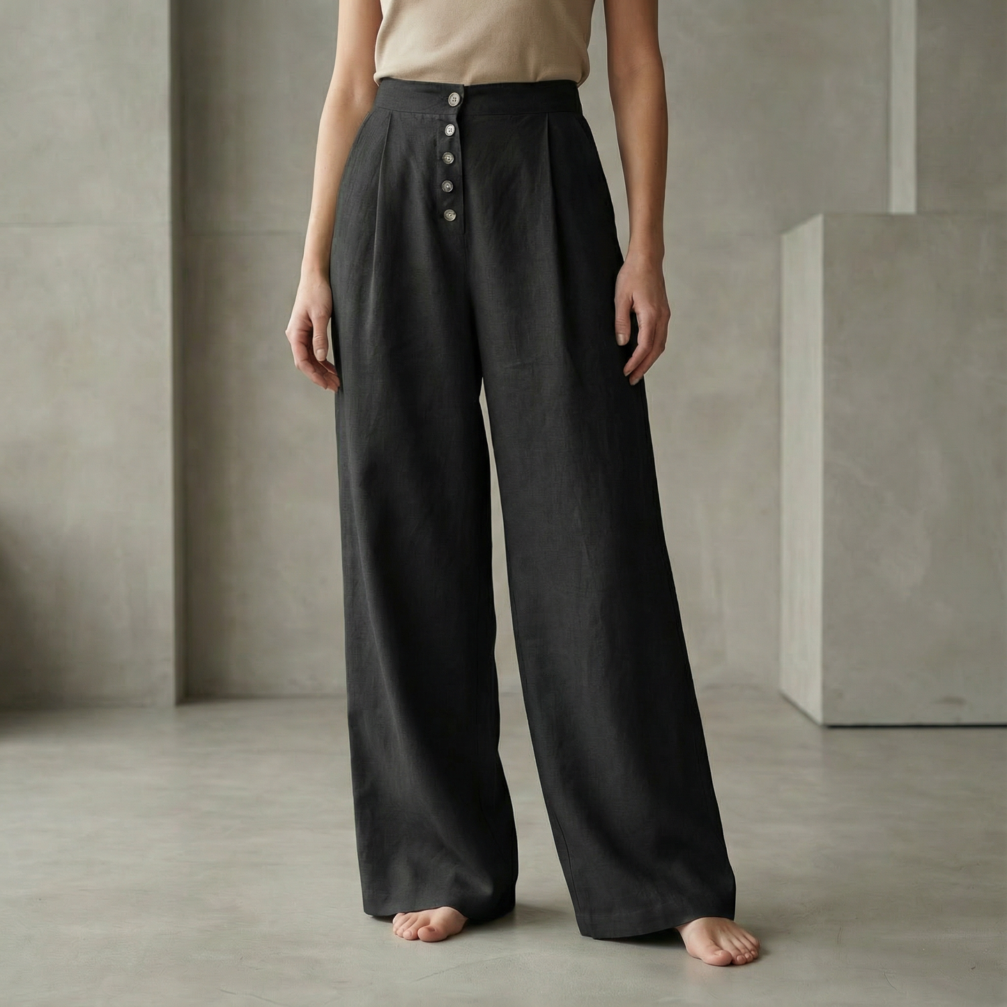 Elena High-Waist Button-Up Palazzo Pants for Women – Flowy Wide-Leg Fit