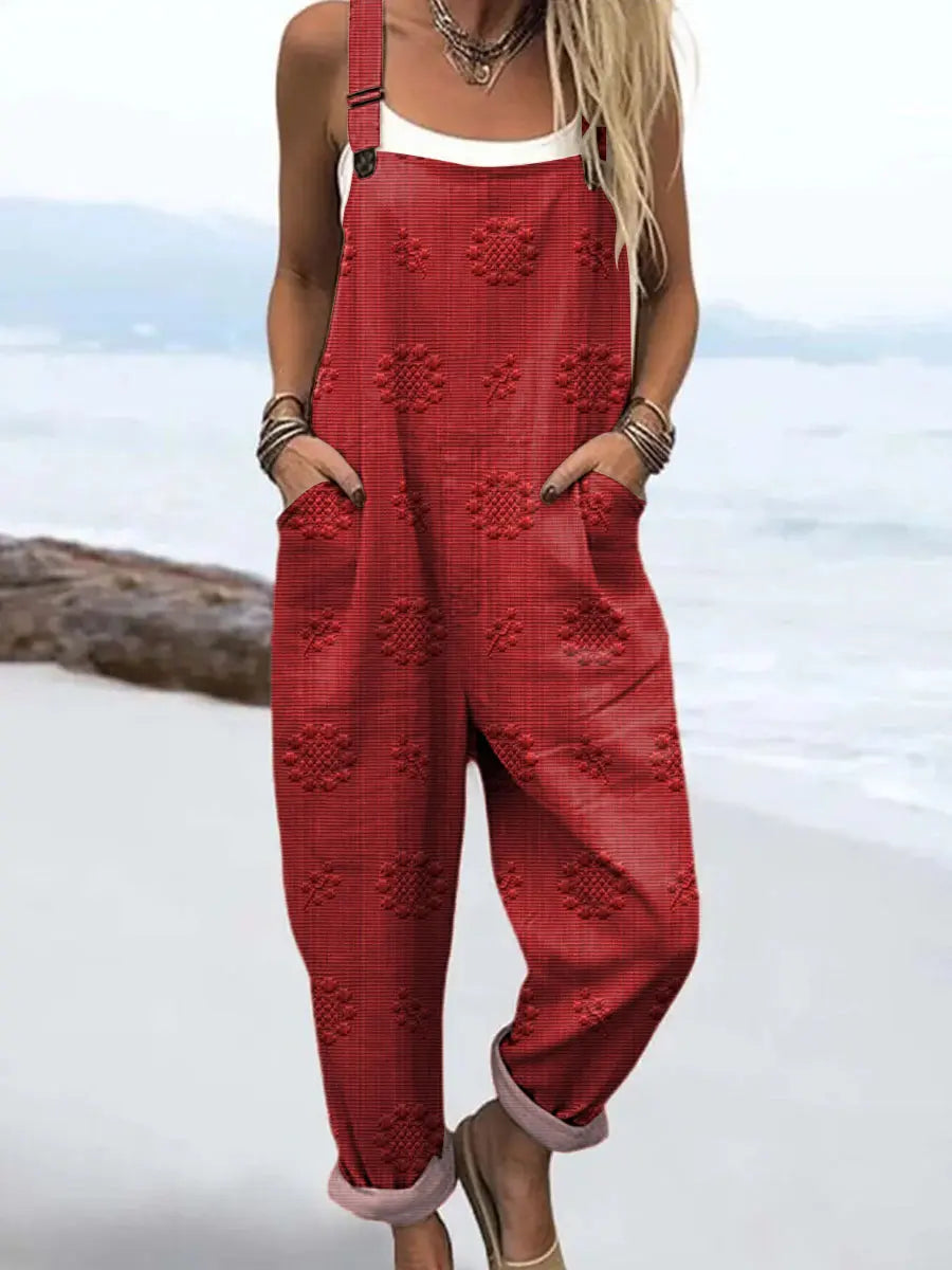 Women's Woven Floral Jumpsuit - Relaxed Wide Leg Summer Romper