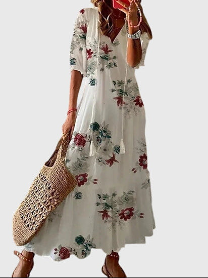 Women’s Boho Summer Dress – Vintage V-Neck Flowy Style