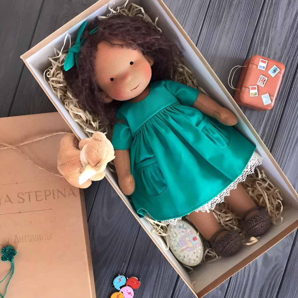 Handmade Waldorf Cuddly Doll - Soft Cotton Wool Toddler Plush