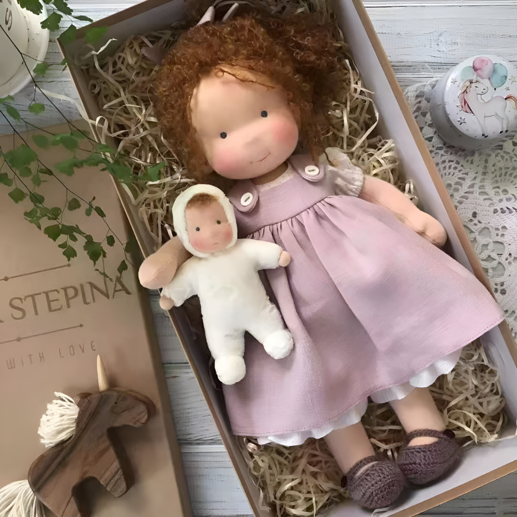 Handmade Waldorf Cuddly Doll - Soft Cotton Wool Toddler Plush