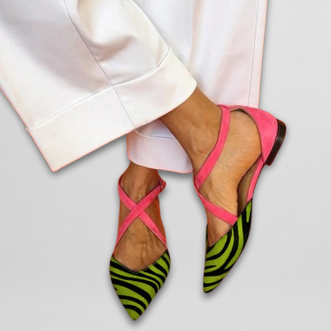 Women's Zebra Print Ballet Flats - Strappy Comfortable Ballerinas