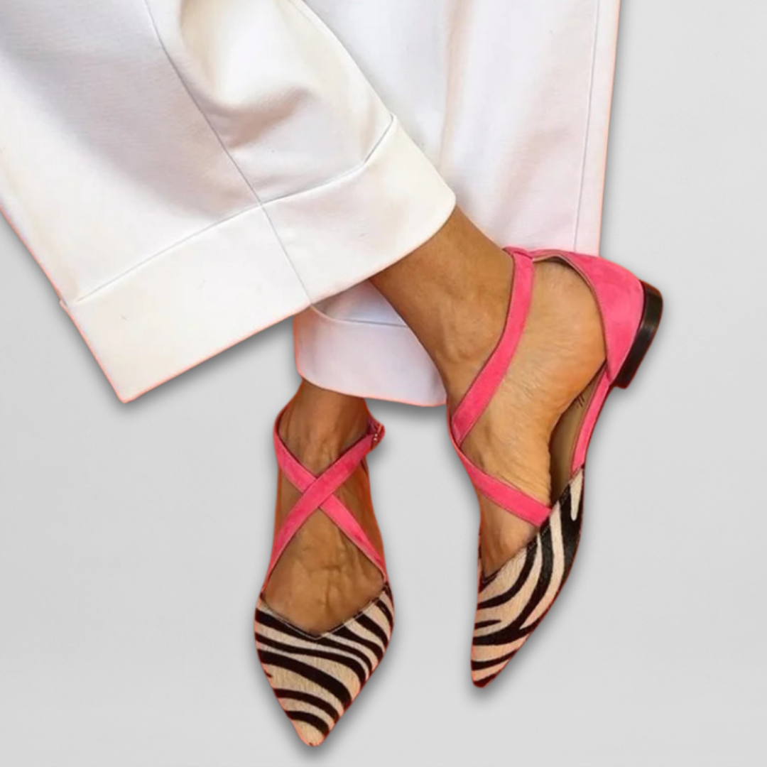 Women's Zebra Print Ballet Flats - Strappy Comfortable Ballerinas