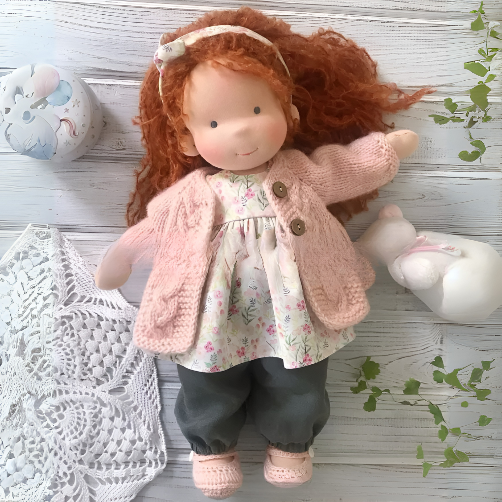 Handmade Waldorf Cuddly Doll - Soft Cotton Wool Toddler Plush
