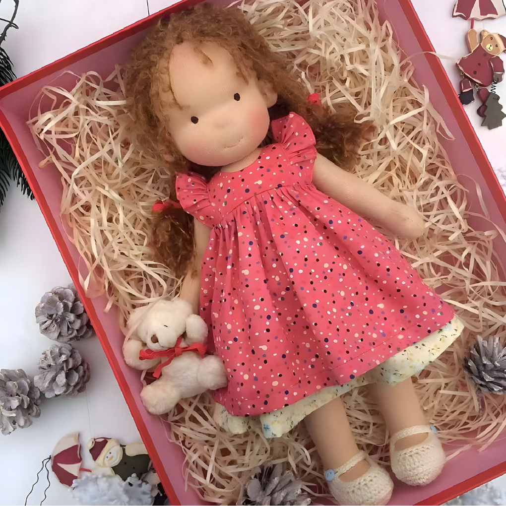 Handmade Waldorf Cuddly Doll - Soft Cotton Wool Toddler Plush