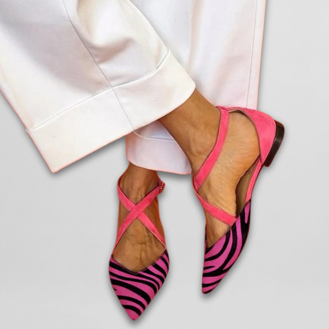 Women's Zebra Print Ballet Flats - Strappy Comfortable Ballerinas