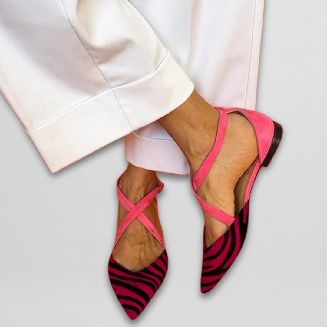 Women's Zebra Print Ballet Flats - Strappy Comfortable Ballerinas