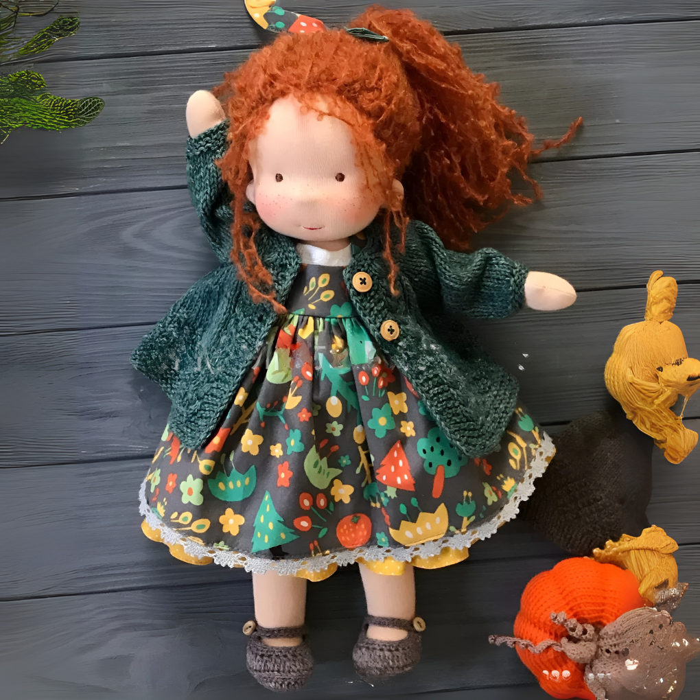 Handmade Waldorf Cuddly Doll - Soft Cotton Wool Toddler Plush