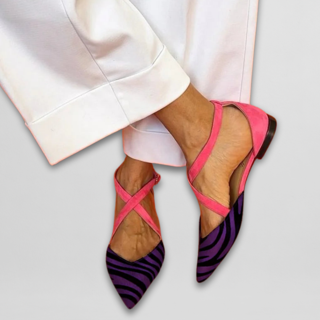 Women's Zebra Print Ballet Flats - Strappy Comfortable Ballerinas