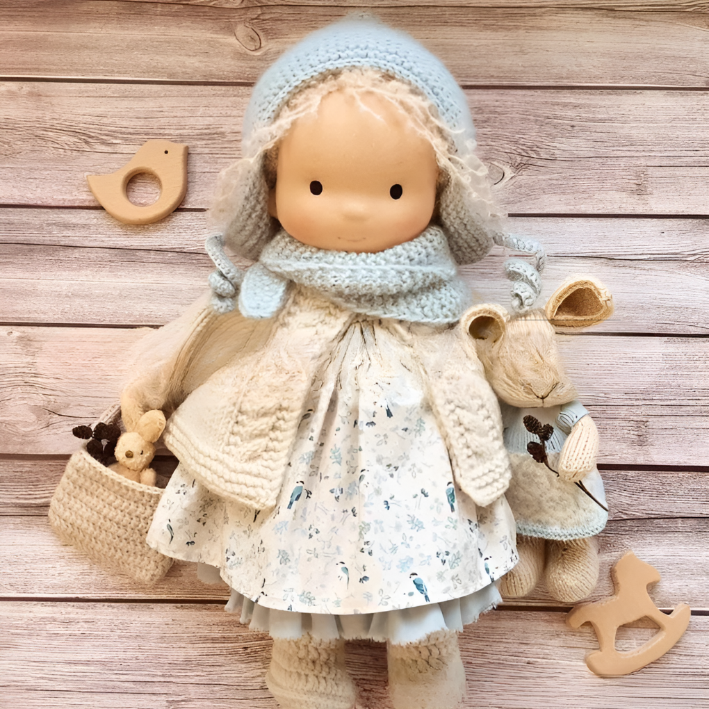 Handmade Waldorf Cuddly Doll - Soft Cotton Wool Toddler Plush