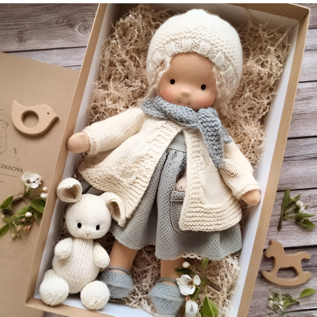 Handmade Waldorf Cuddly Doll - Soft Cotton Wool Toddler Plush