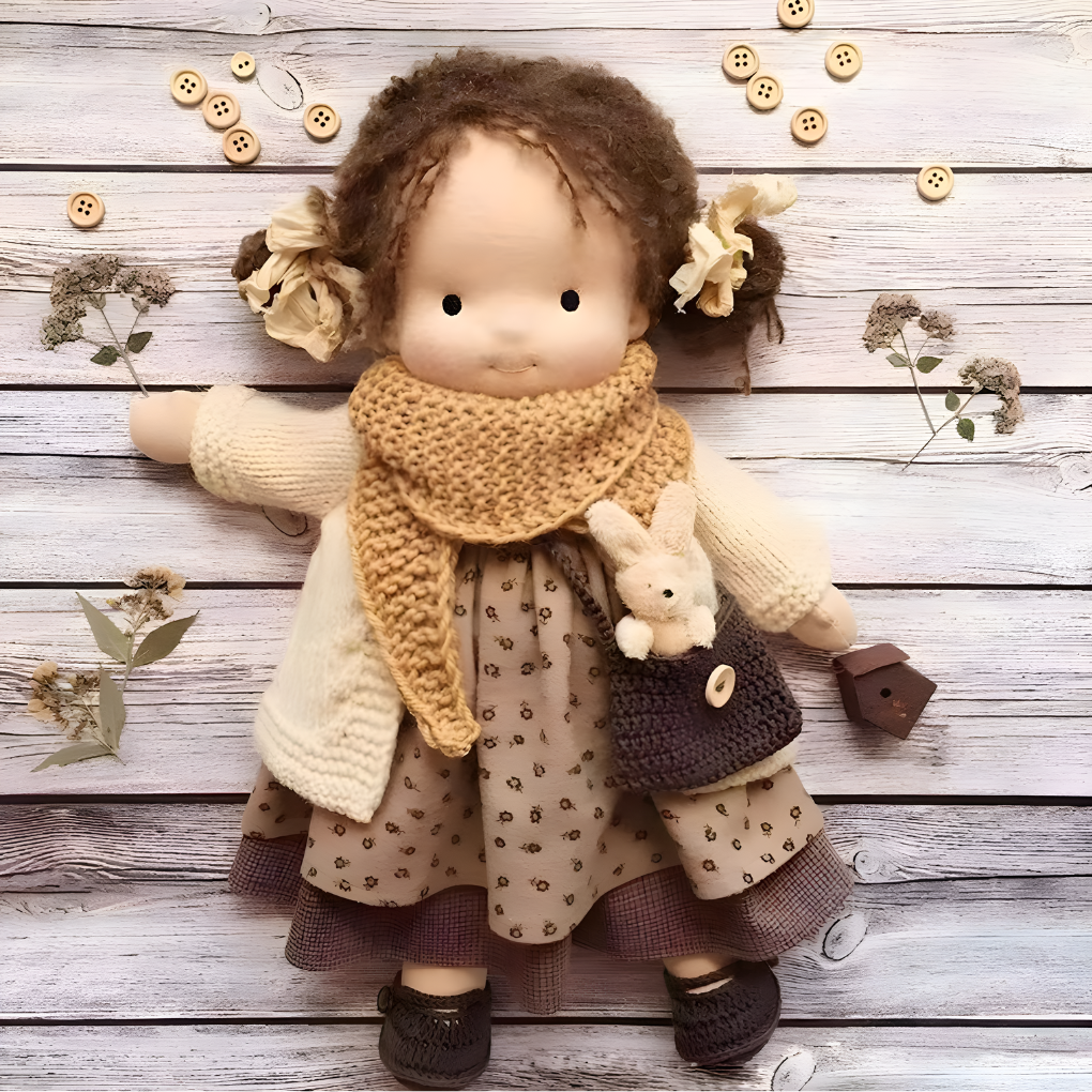 Handmade Waldorf Cuddly Doll - Soft Cotton Wool Toddler Plush