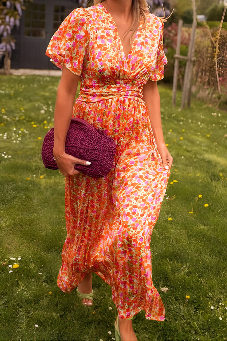 Women’s Floral Maxi Dress with V-Neck and Flowy Fit