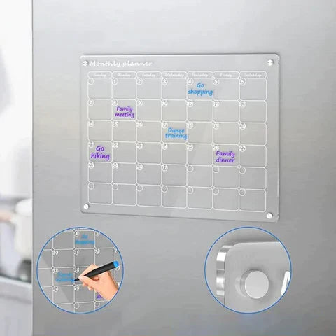 Magnetic Acrylic Fridge Calendar - Clear Dry Erase Weekly Board