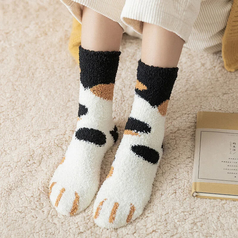 Women's Cat Paw Crew Socks with Embroidered Detail