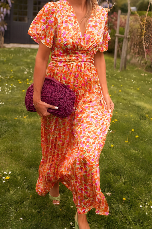 Floral Maxi Dress with V Neck for Women