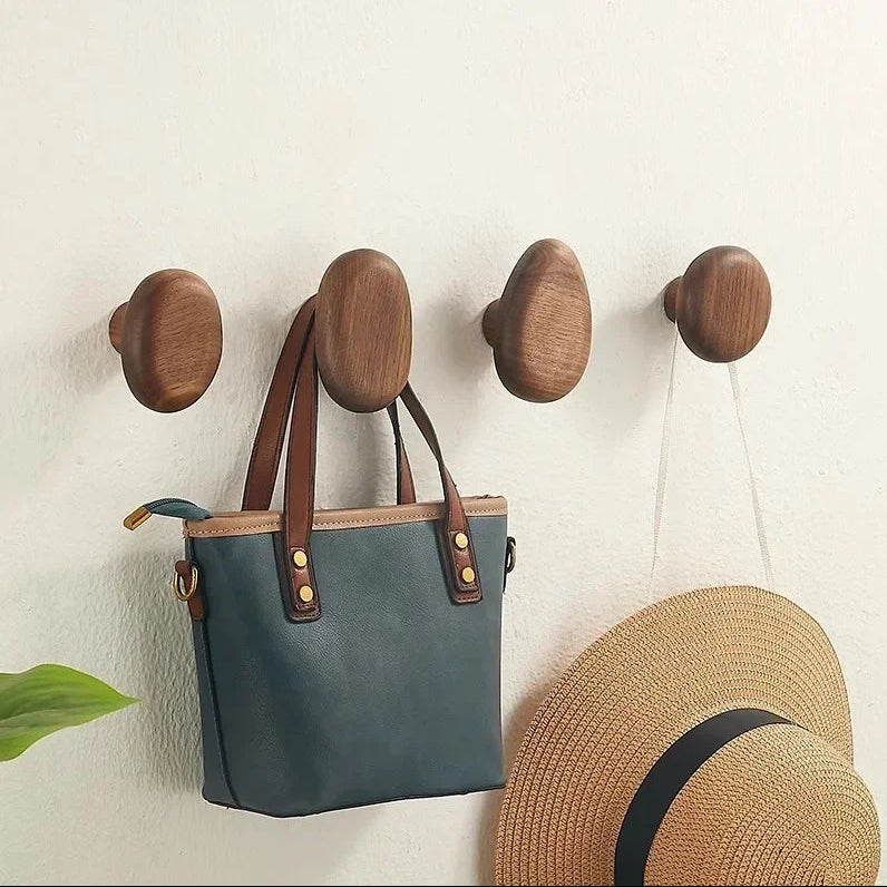 Minimalist Wooden Wall Hooks Set – Pebble Shape Natural Coat Hooks (Set of 4)