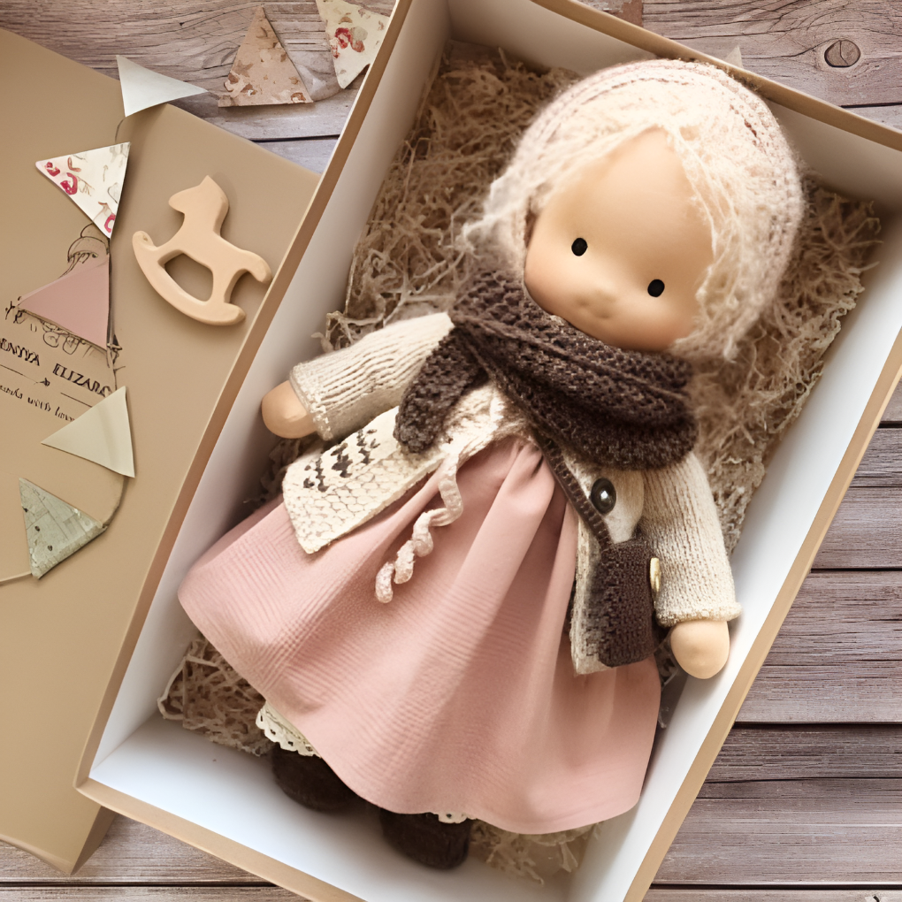 Handmade Waldorf Cuddly Doll - Soft Cotton Wool Toddler Plush